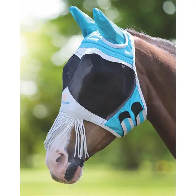 Shires Fly Guard PRO Fine Mesh Vliegenmasker met neus franjes Teal