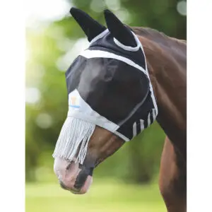 Shires Fly Guard PRO Fine Mesh Vliegenmasker met neus franjes Zwart
