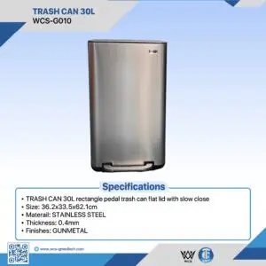 Trash Can 30L with stainless steel construction for medical waste management.