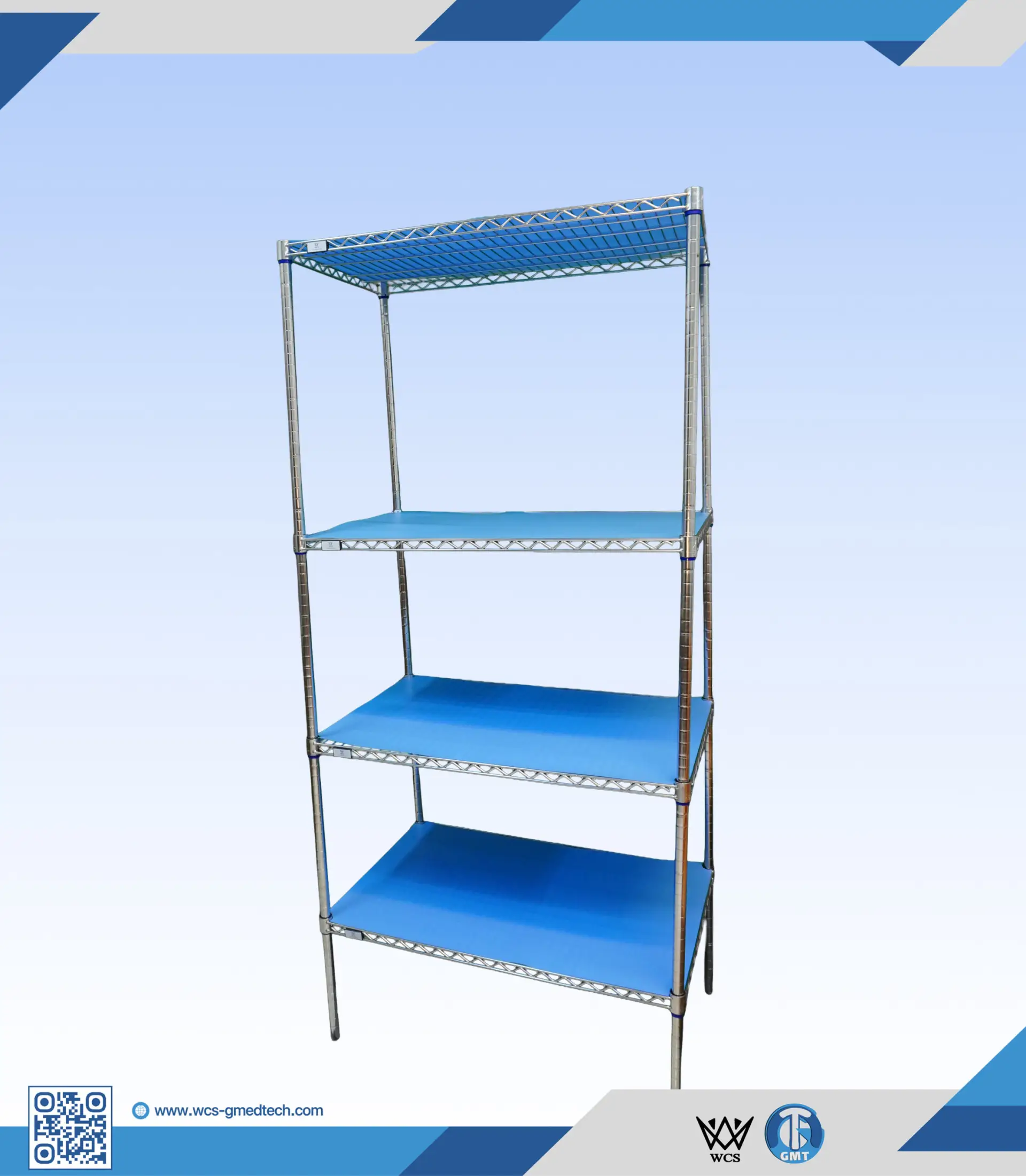 WCS-S006 4-tier heavy duty stainless steel wire shelf with adjustable feet and 250kg load capacity