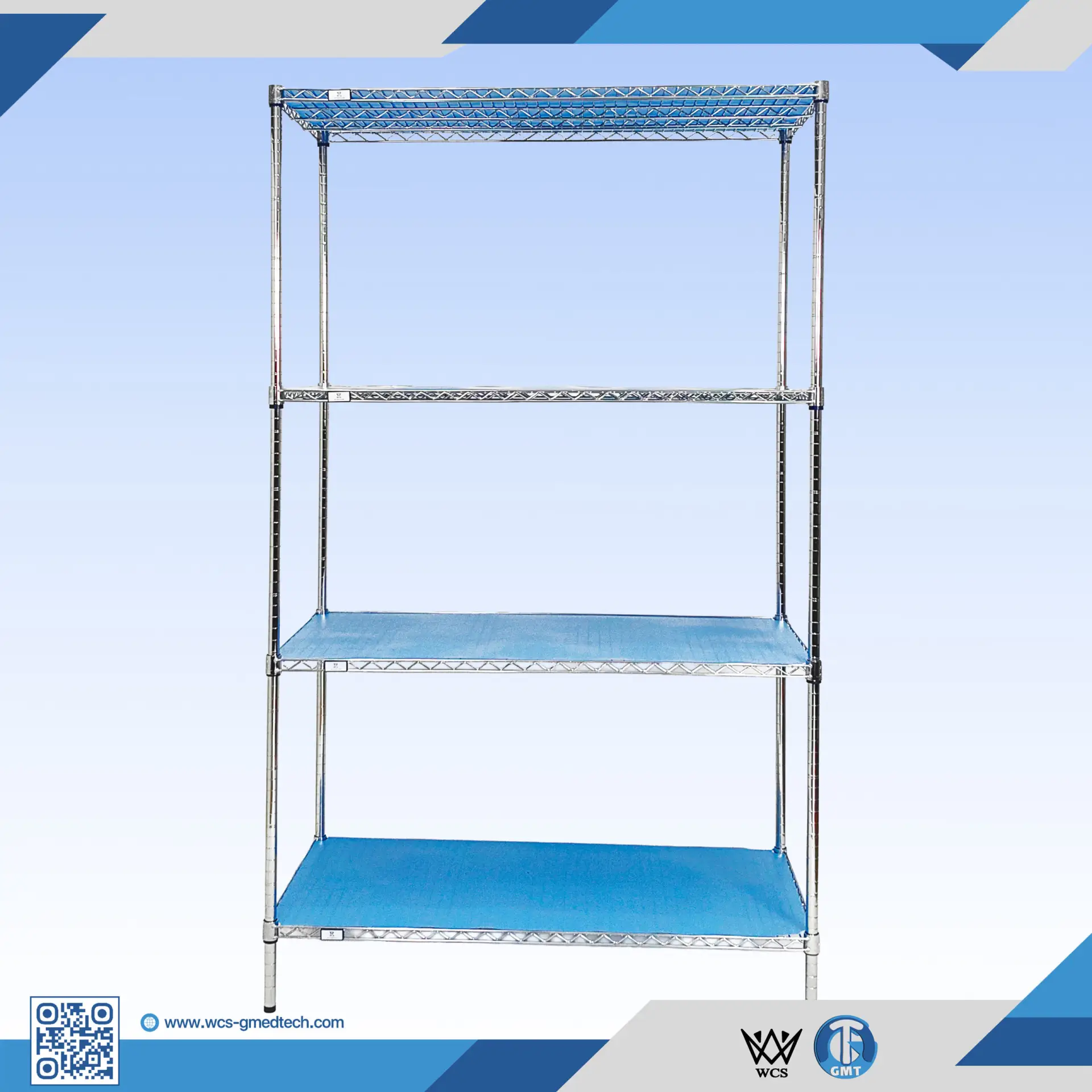 WCS-S006 4-tier heavy duty stainless steel wire shelf with adjustable feet and 250kg load capacity