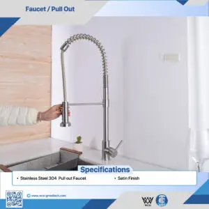 304 stainless steel pull-out faucet with satin finish for commercial and medical facilities