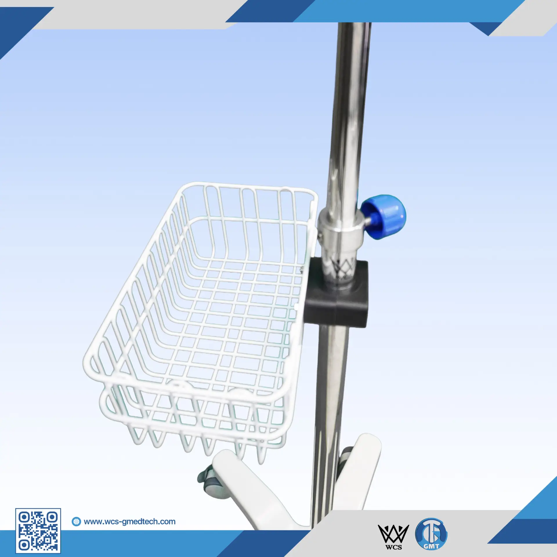 WCS-TR066 Heavy Duty V6 Stainless Steel I.V Stand with 4 hooks, PVC handle, and penta base with 5 castors