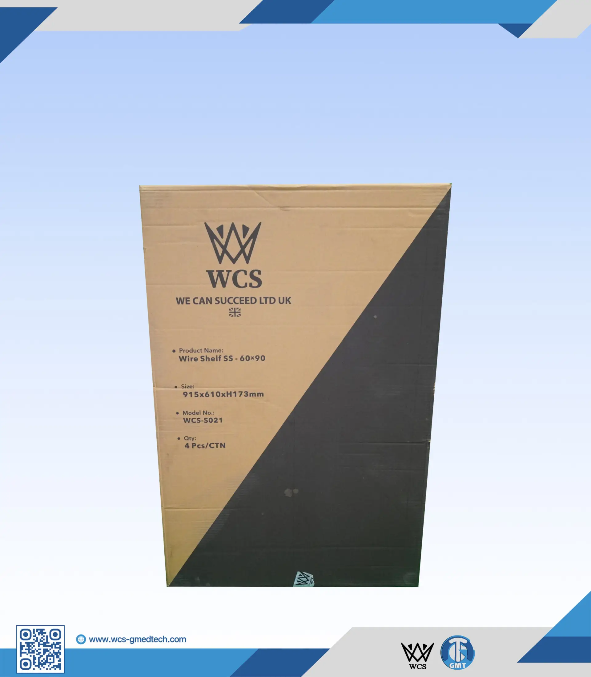 WCS-S006 4-tier heavy duty stainless steel wire shelf with adjustable feet and 250kg load capacity