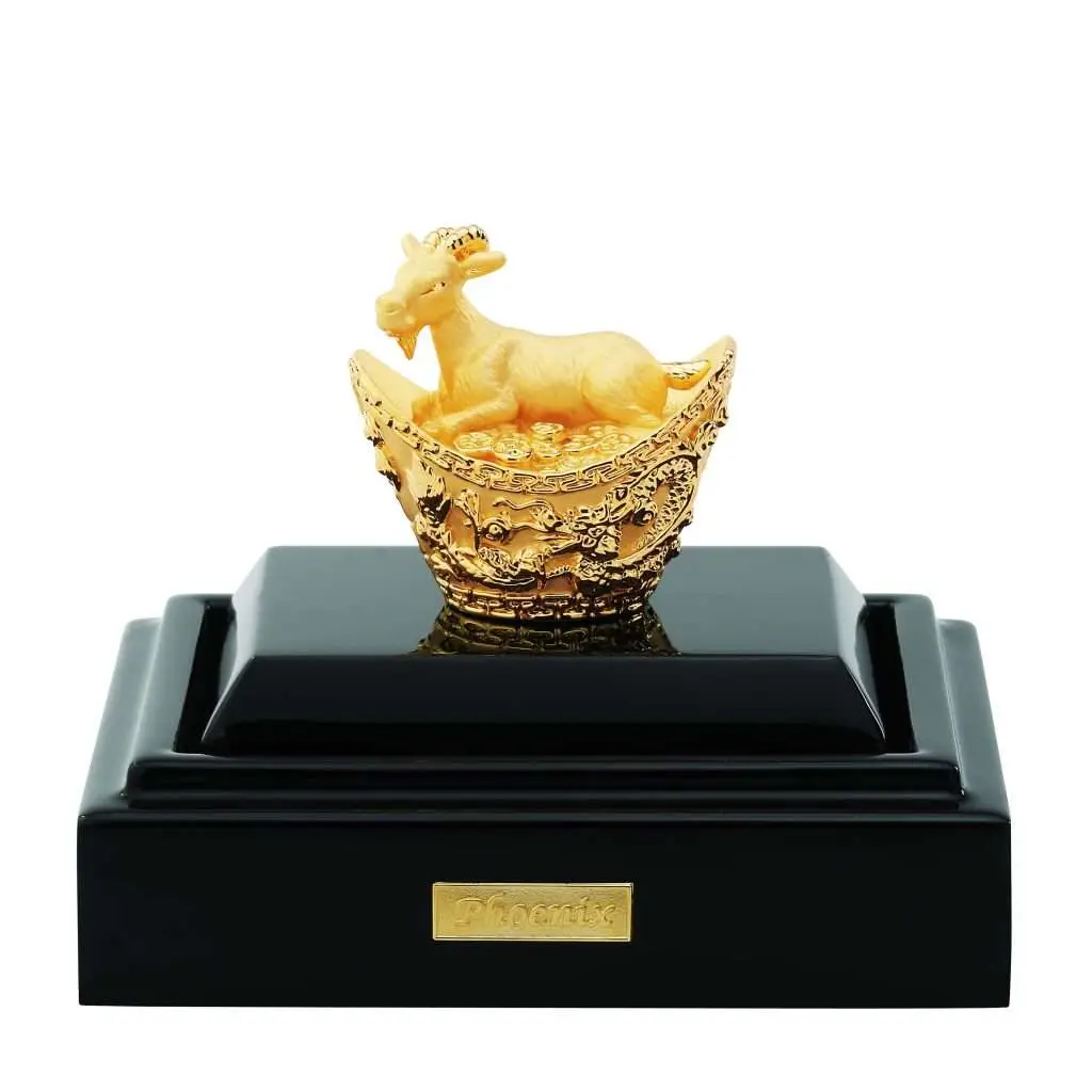 24K Gold Plated Statue Phoenix Metal Chinese Zodiac: Goat