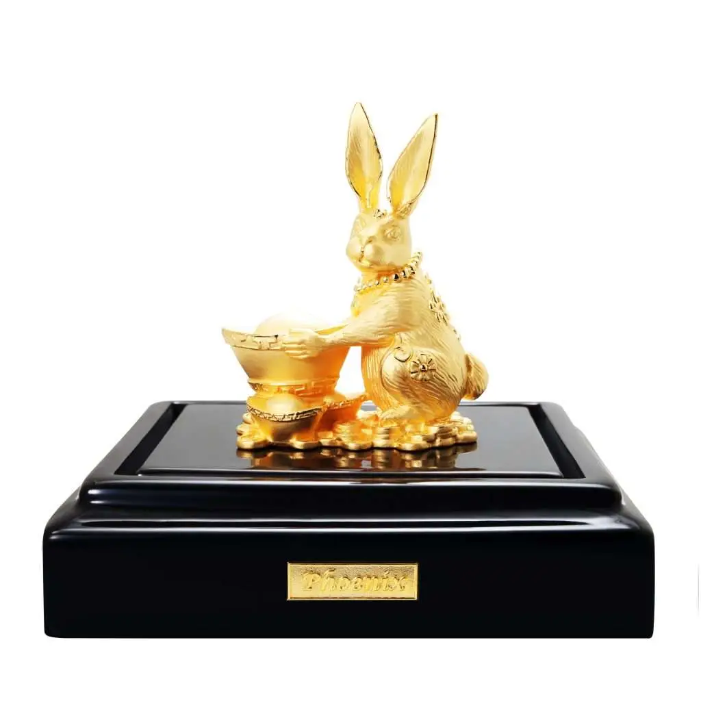 24K Gold Plated Statue Phoenix Metal Chinese Zodiac: Rabbit