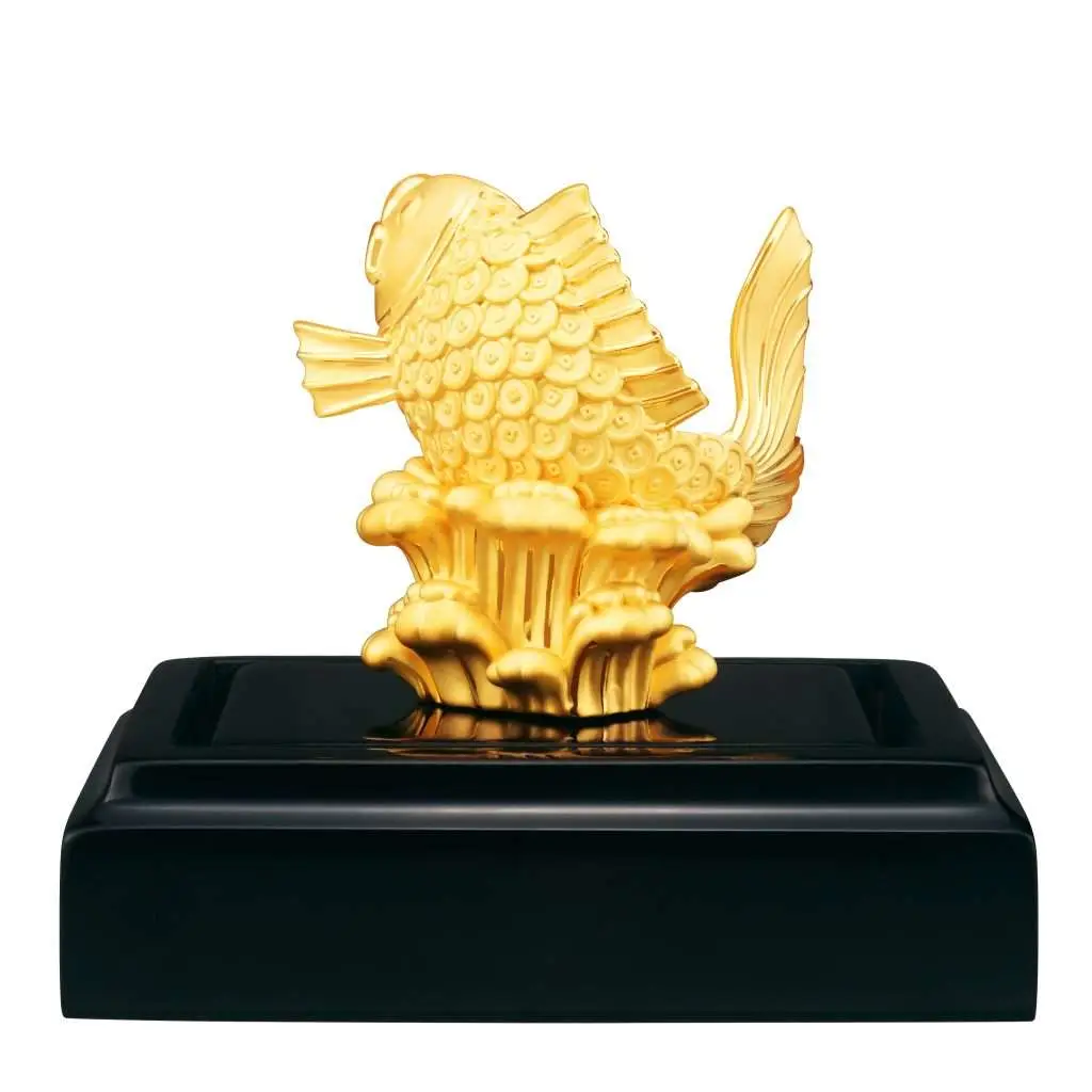 24K Gold Plated Statue Phoenix Metal Gold - Li Yu Fish (9 CM Height)