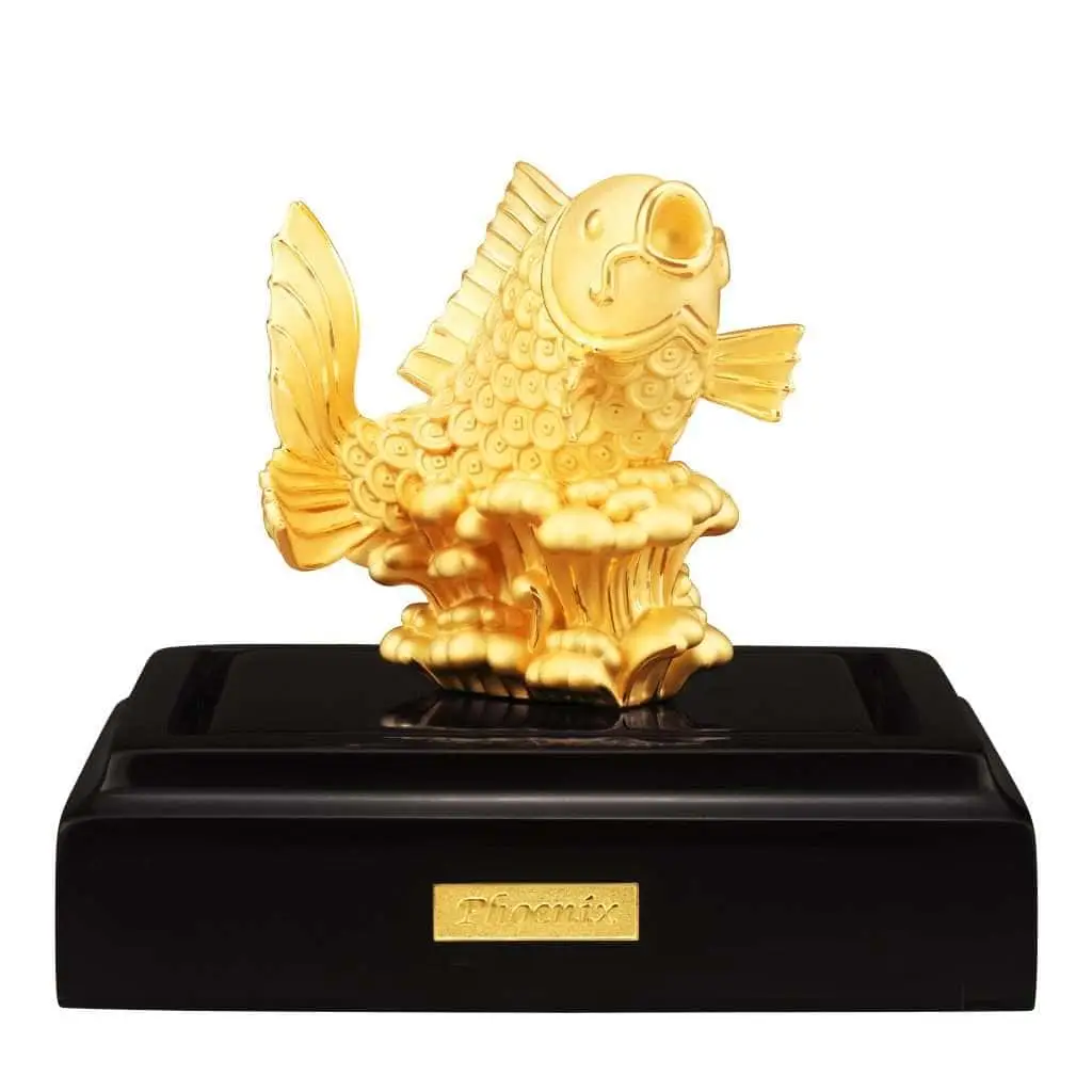 24K Gold Plated Statue Phoenix Metal Gold - Li Yu Fish (9 CM Height)