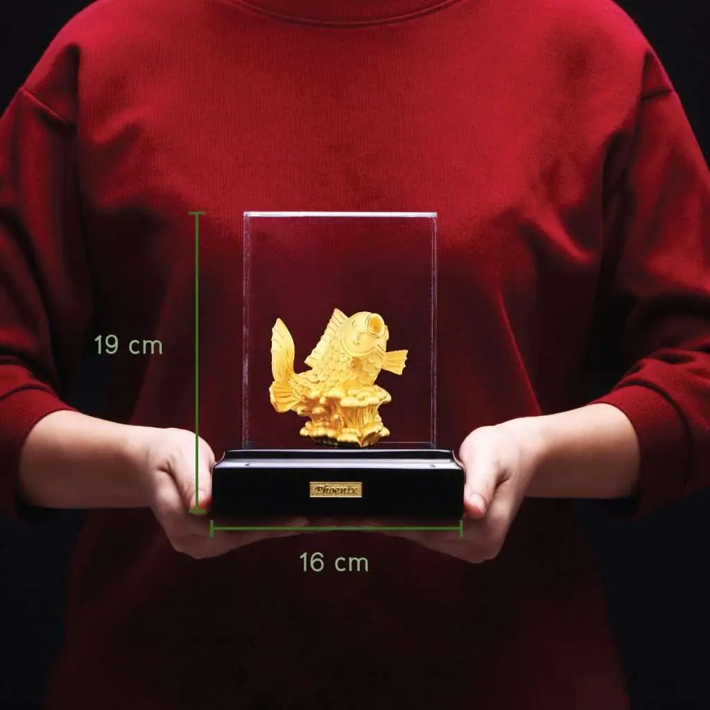 24K Gold Plated Statue Phoenix Metal Gold - Li Yu Fish (9 CM Height)