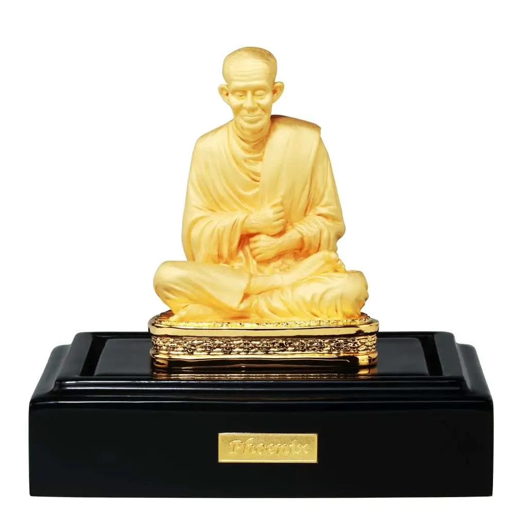 24K Gold Plated Statue Phoenix Metal Somdej Phra Bhuddachara Toh Prohmarangsi (10.5 CM Height)