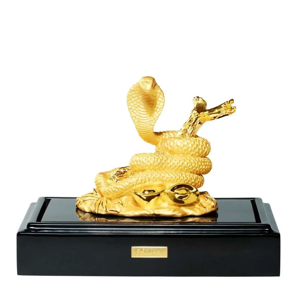 24K Gold Plated Statue Phoenix Metal Chinese Zodiac: Guardian Snake