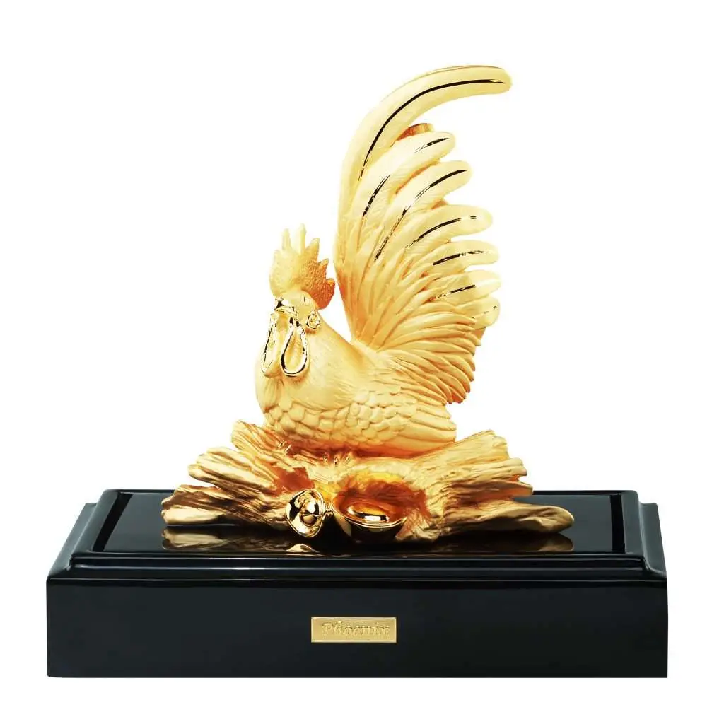 24K Gold Plated Statue Phoenix Metal Chinese Zodiac: Rooster
