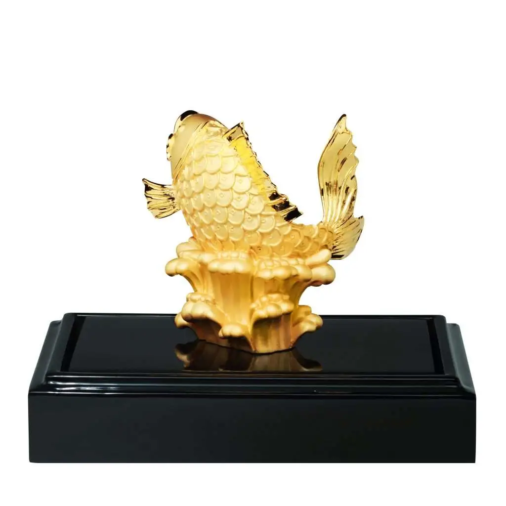 24K Gold Plated Statue Phoenix Metal Gold - Li Yu Fish (13 CM Height)