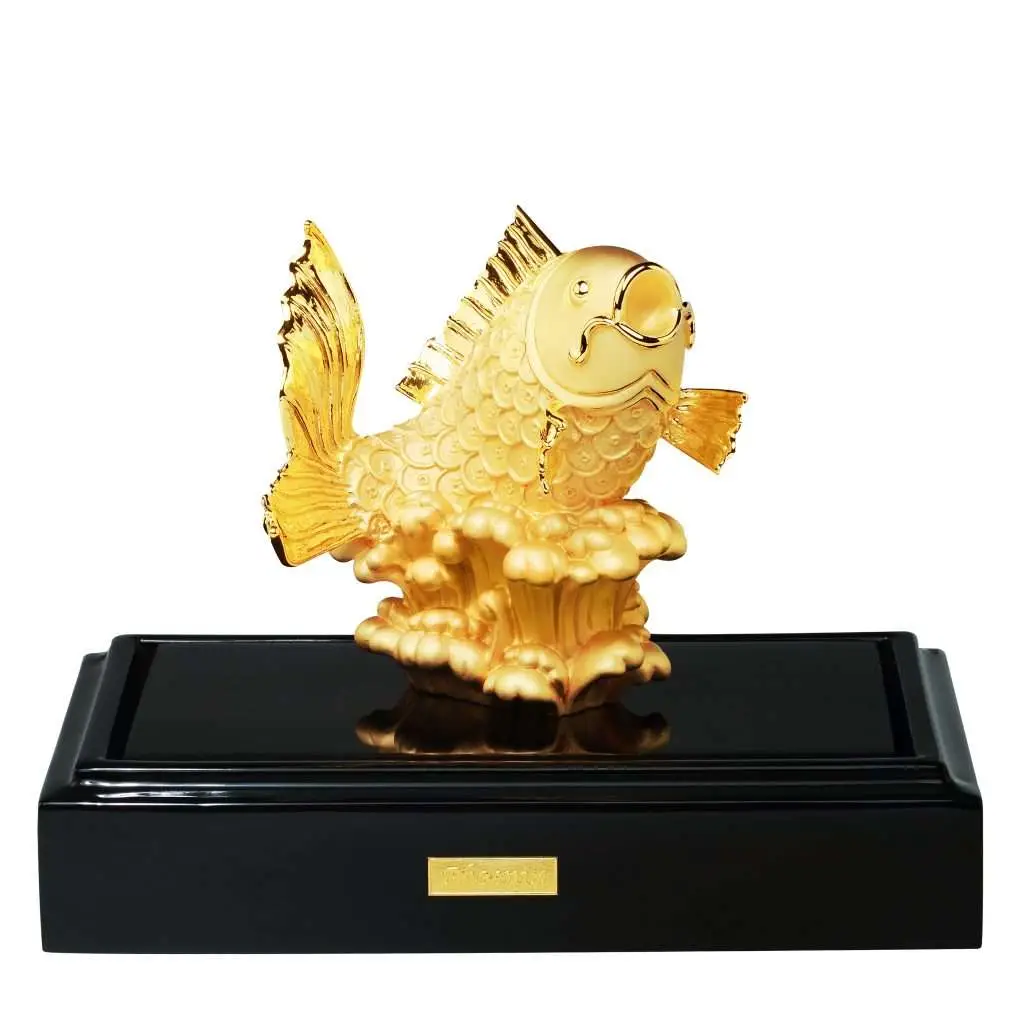 24K Gold Plated Statue Phoenix Metal Gold - Li Yu Fish (13 CM Height)