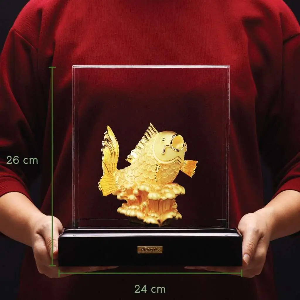 24K Gold Plated Statue Phoenix Metal Gold - Li Yu Fish (13 CM Height)