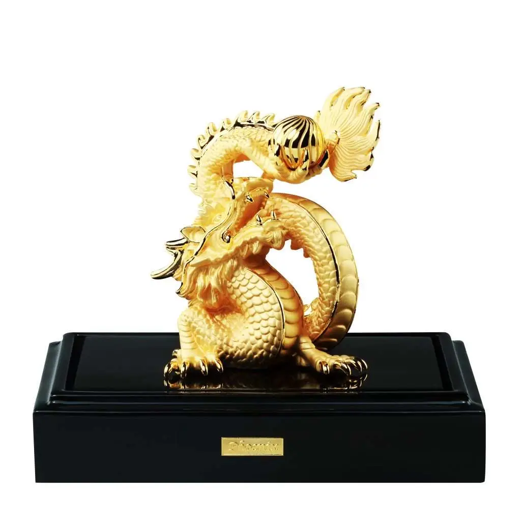 24K Gold Plated Statue Phoenix Metal Golden Dragon