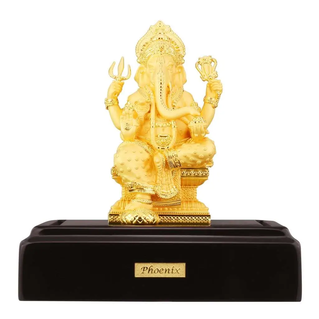 24K Gold Plated Statue Phoenix Metal Ganesha (14 CM Height)
