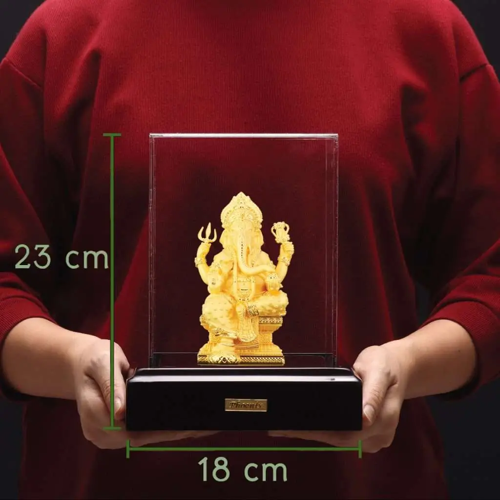 24K Gold Plated Statue Phoenix Metal Ganesha (14 CM Height)