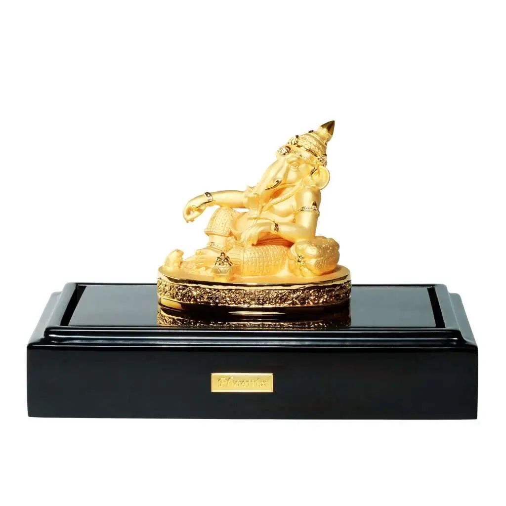 24K Gold Plated Statue Phoenix Metal Ganesha with cushion
