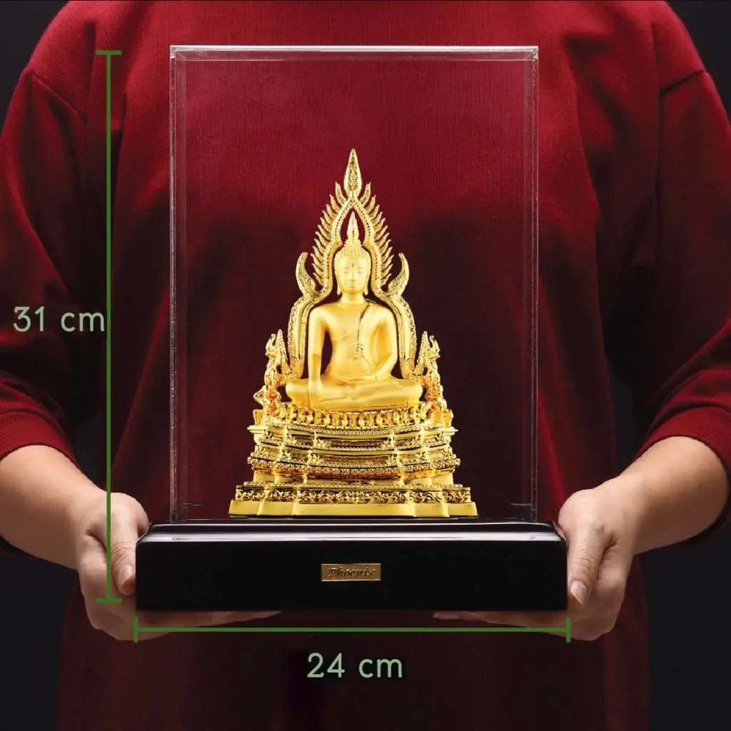 24K Gold Plated Statue Phoenix Metal Phra Budda Chinnarath (3 INCH Lap)