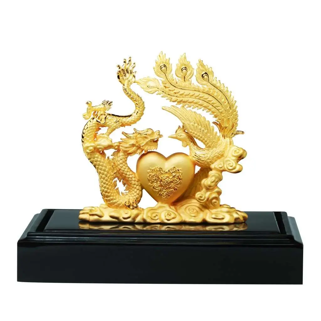 24K Gold Plated Statue Phoenix Metal Gold - Phoenix and Dragon