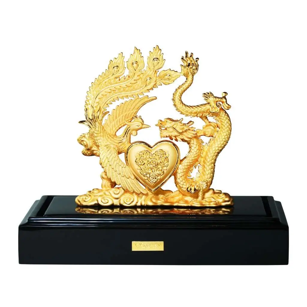 24K Gold Plated Statue Phoenix Metal Gold - Phoenix and Dragon
