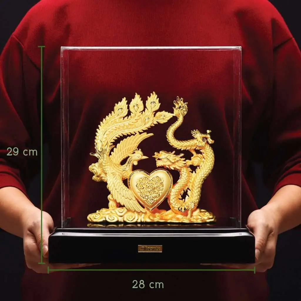 24K Gold Plated Statue Phoenix Metal Gold - Phoenix and Dragon