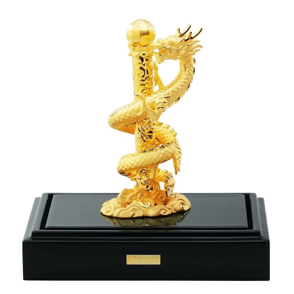 24K Gold Plated Statue Phoenix Metal Dragon