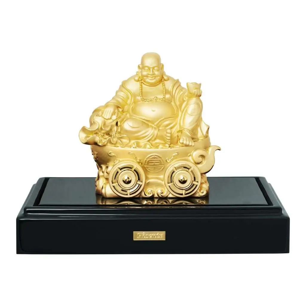 24K Gold Plated Statue Phoenix Metal Happy Buddha of Abundant Wealth