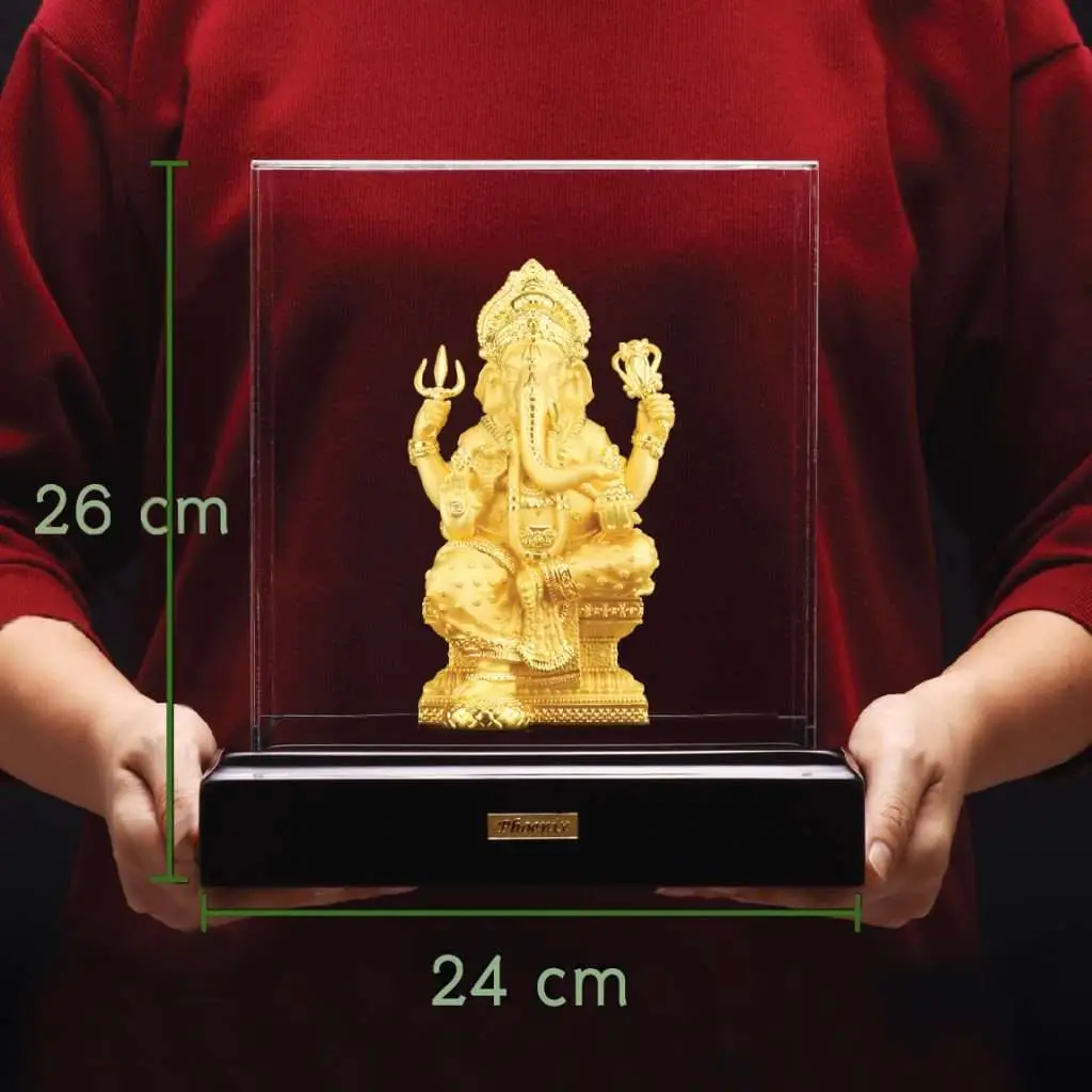 24K Gold Plated Statue Phoenix Metal Ganesha (17 CM Height)