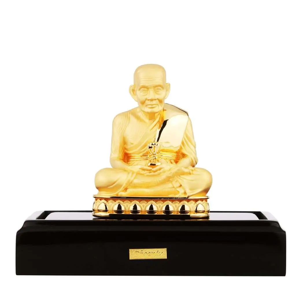 24K Gold Plated Statue Phoenix Metal Luang Pu Thuat with Asana (14 CM Height)