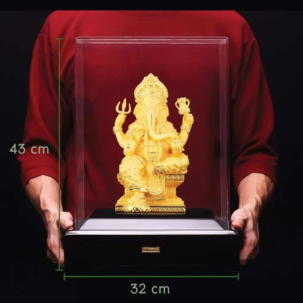 24K Gold Plated Statue Phoenix Metal Ganesha (28 CM Height)