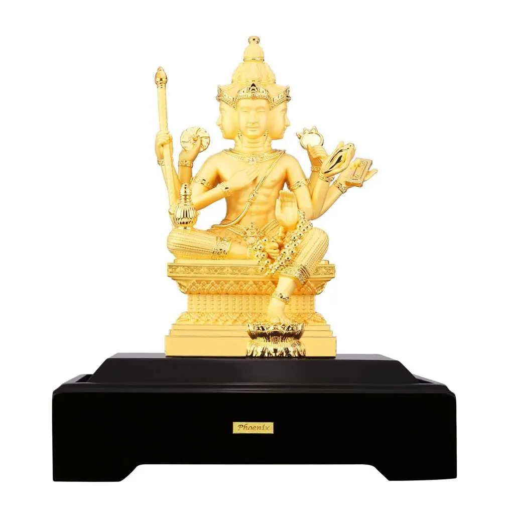24K Gold Plated Statue Phoenix Metal Bhrama (27 CM Height)