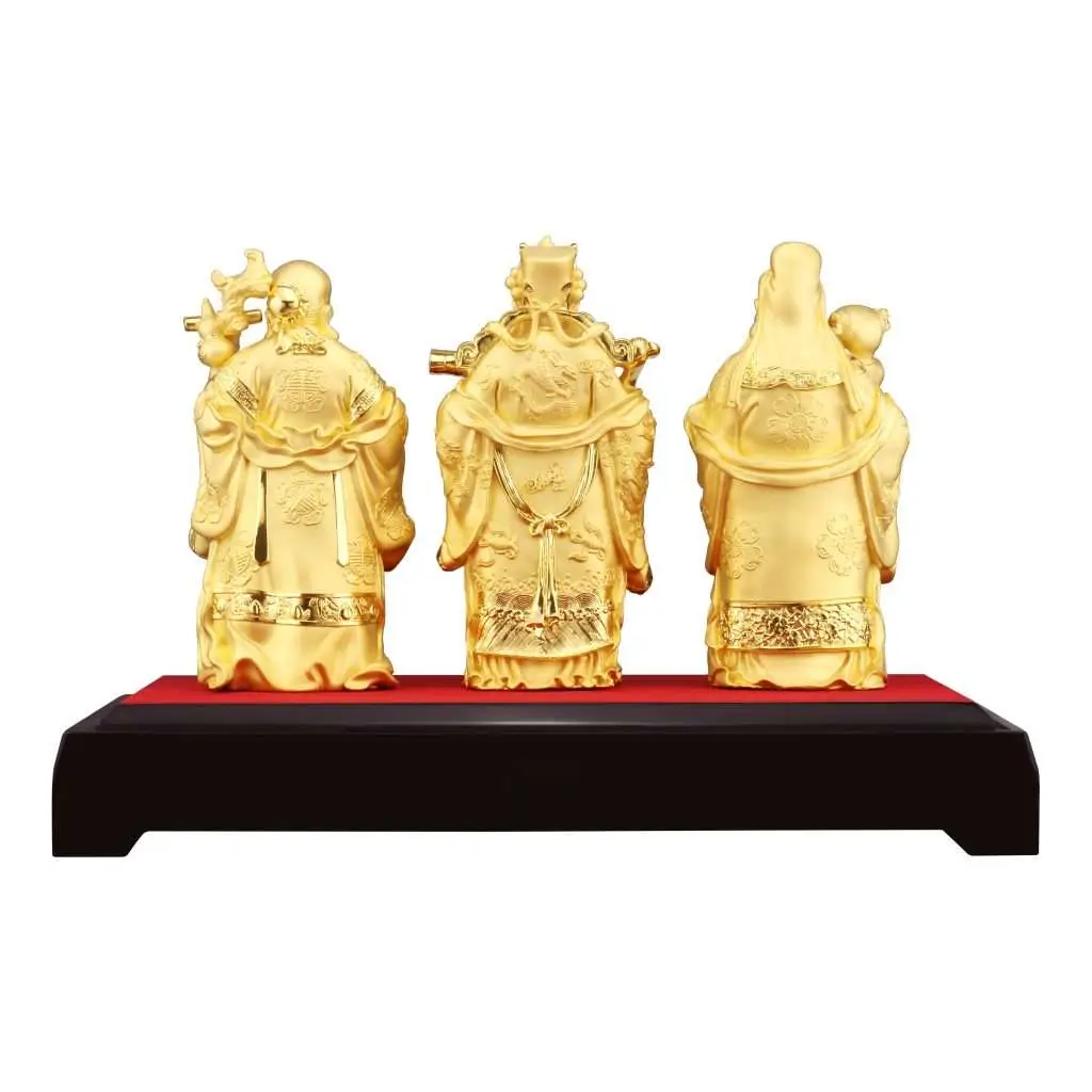 24K Gold Plated Statue Phoenix Metal Fu Lu Shou (26 CM Height)