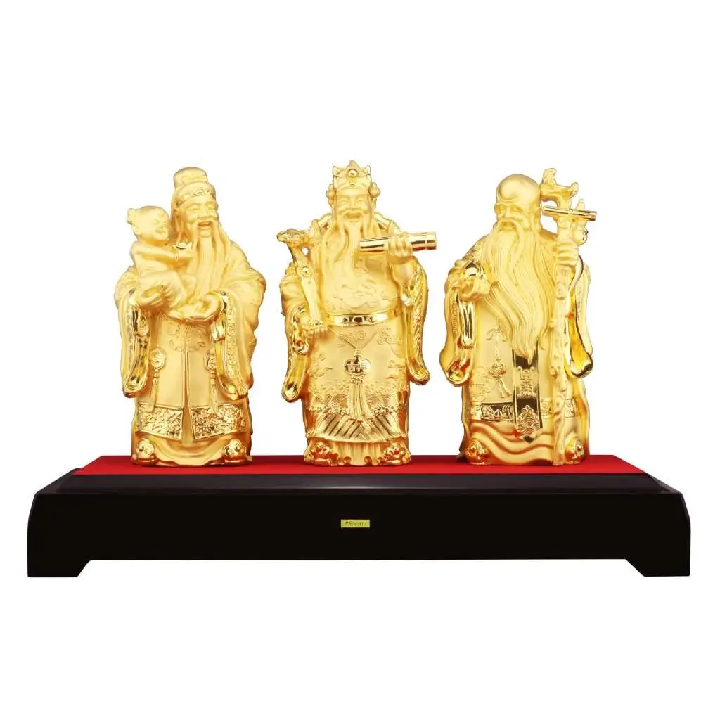 24K Gold Plated Statue Phoenix Metal Fu Lu Shou (26 CM Height)