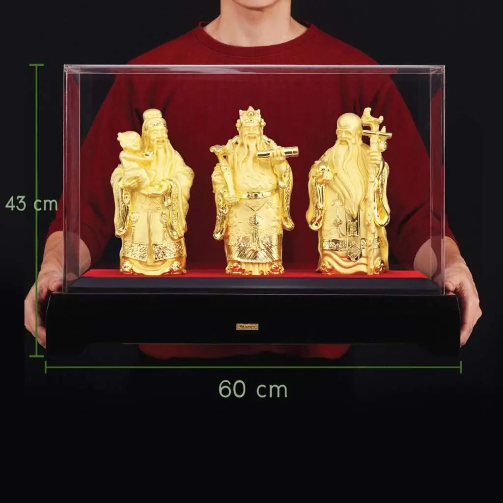 24K Gold Plated Statue Phoenix Metal Fu Lu Shou (26 CM Height)
