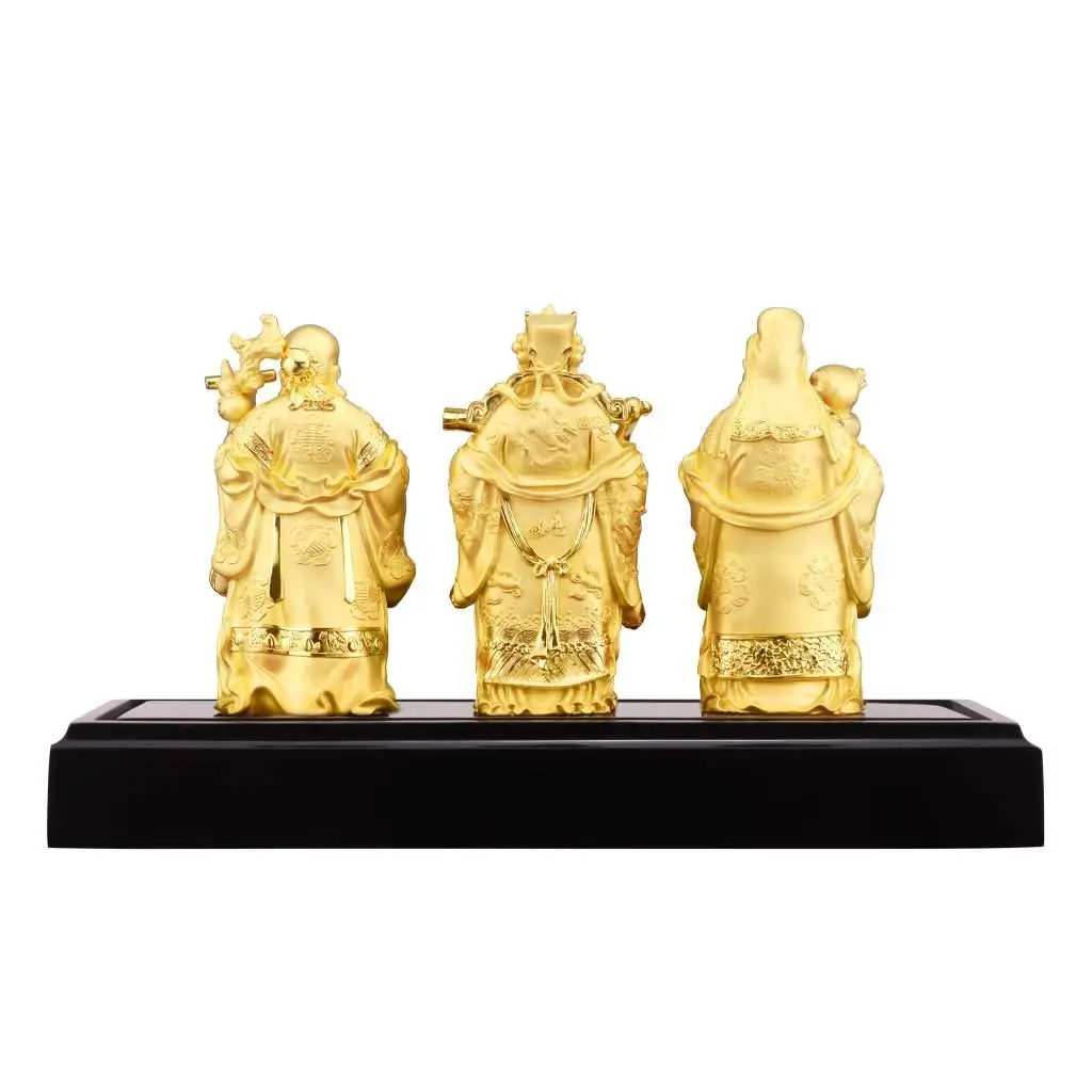 24K Gold Plated Statue Phoenix Metal Fu Lu Shou (16 CM Height)