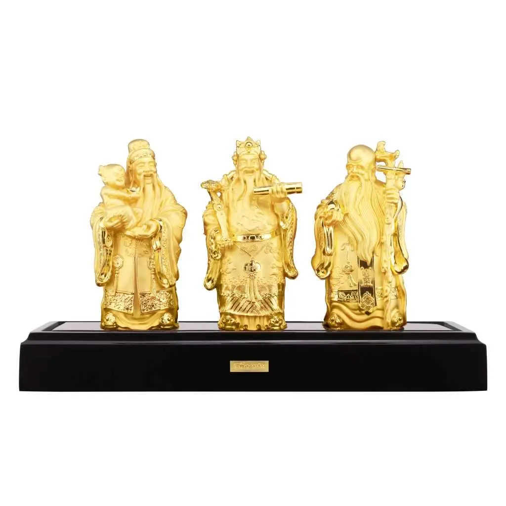 24K Gold Plated Statue Phoenix Metal Fu Lu Shou (16 CM Height)