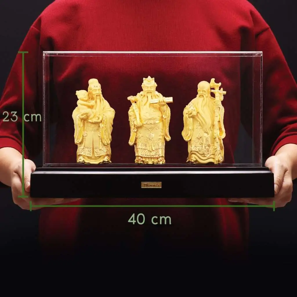 24K Gold Plated Statue Phoenix Metal Fu Lu Shou (16 CM Height)
