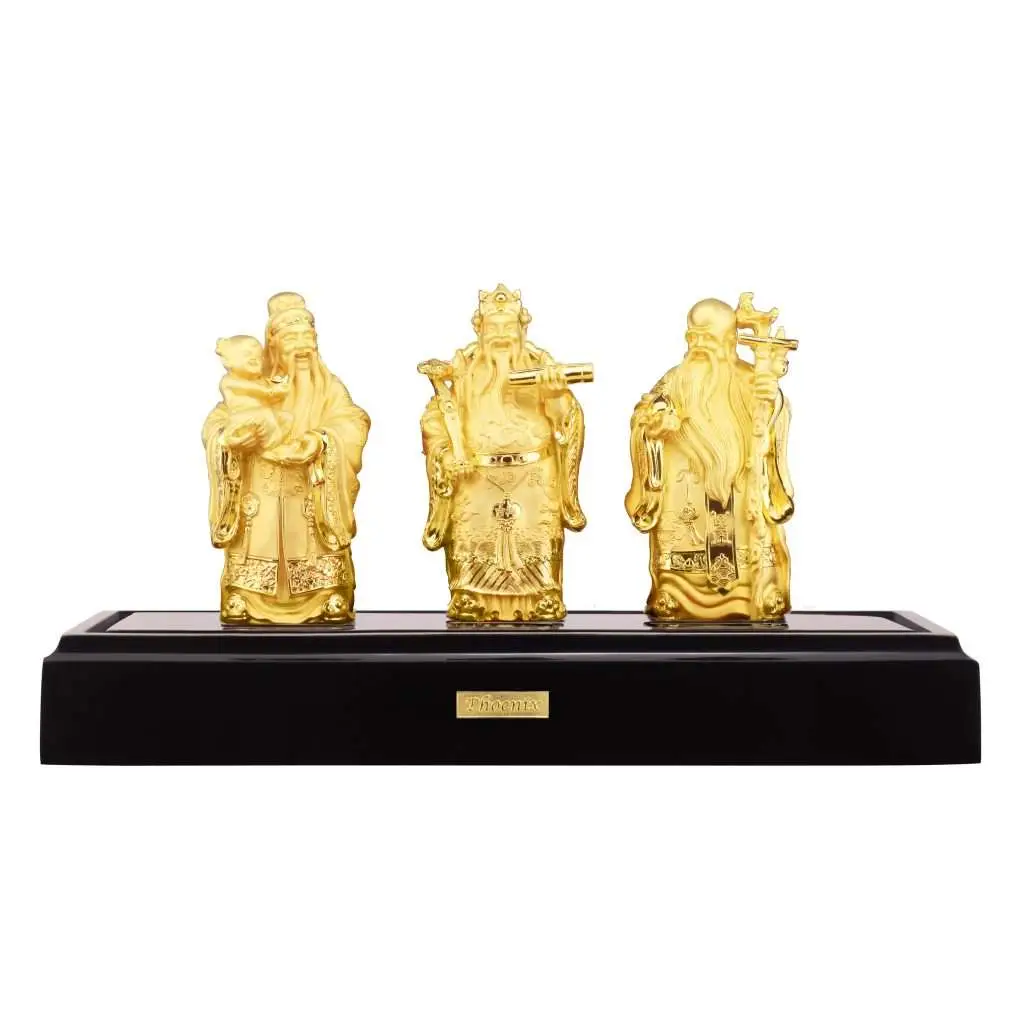 24K Gold Plated Statue Phoenix Metal Fu Lu Shou (11 CM Height)