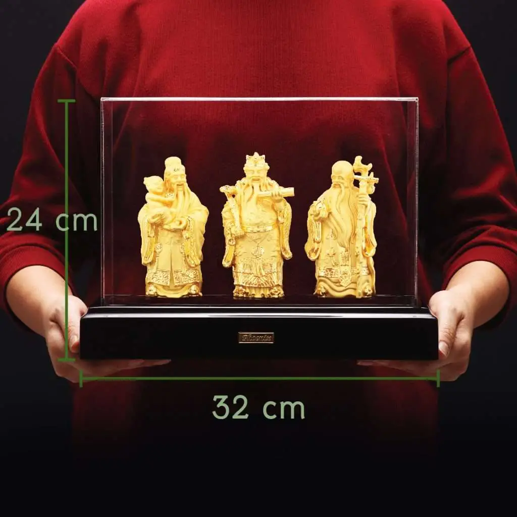 24K Gold Plated Statue Phoenix Metal Fu Lu Shou (11 CM Height)