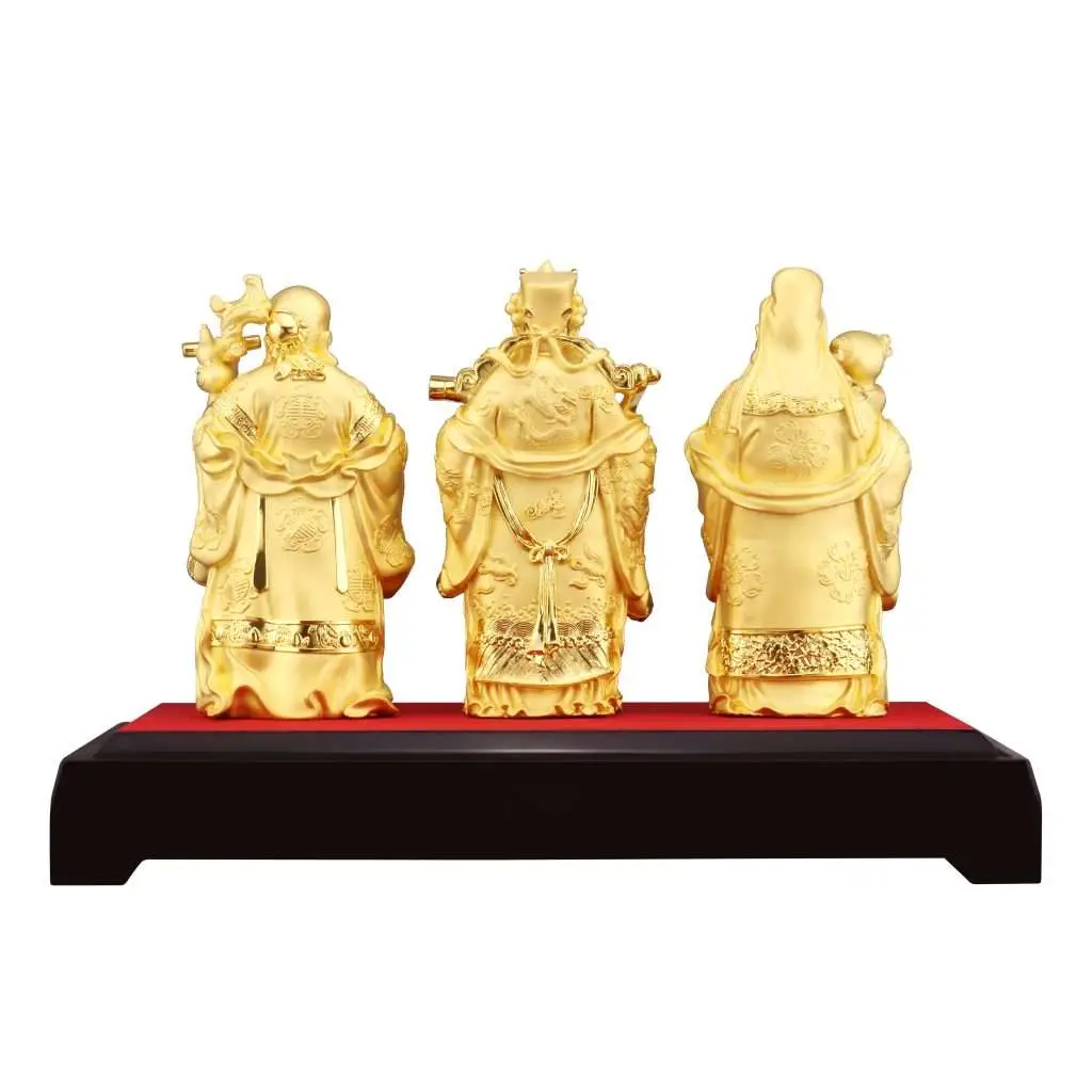 24K Gold Plated Statue Phoenix Metal Fu Lu Shou (36 CM Height)