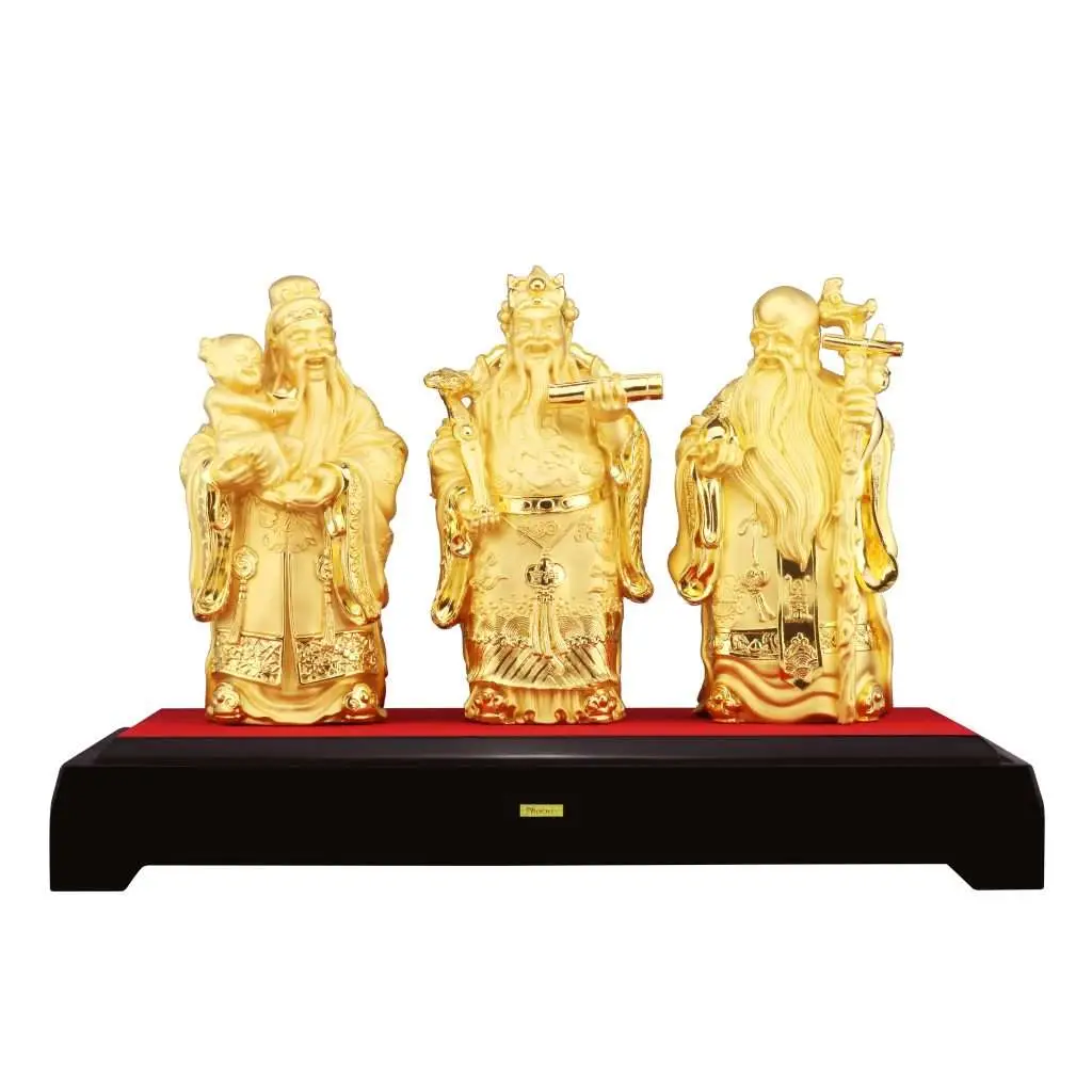 24K Gold Plated Statue Phoenix Metal Fu Lu Shou (36 CM Height)