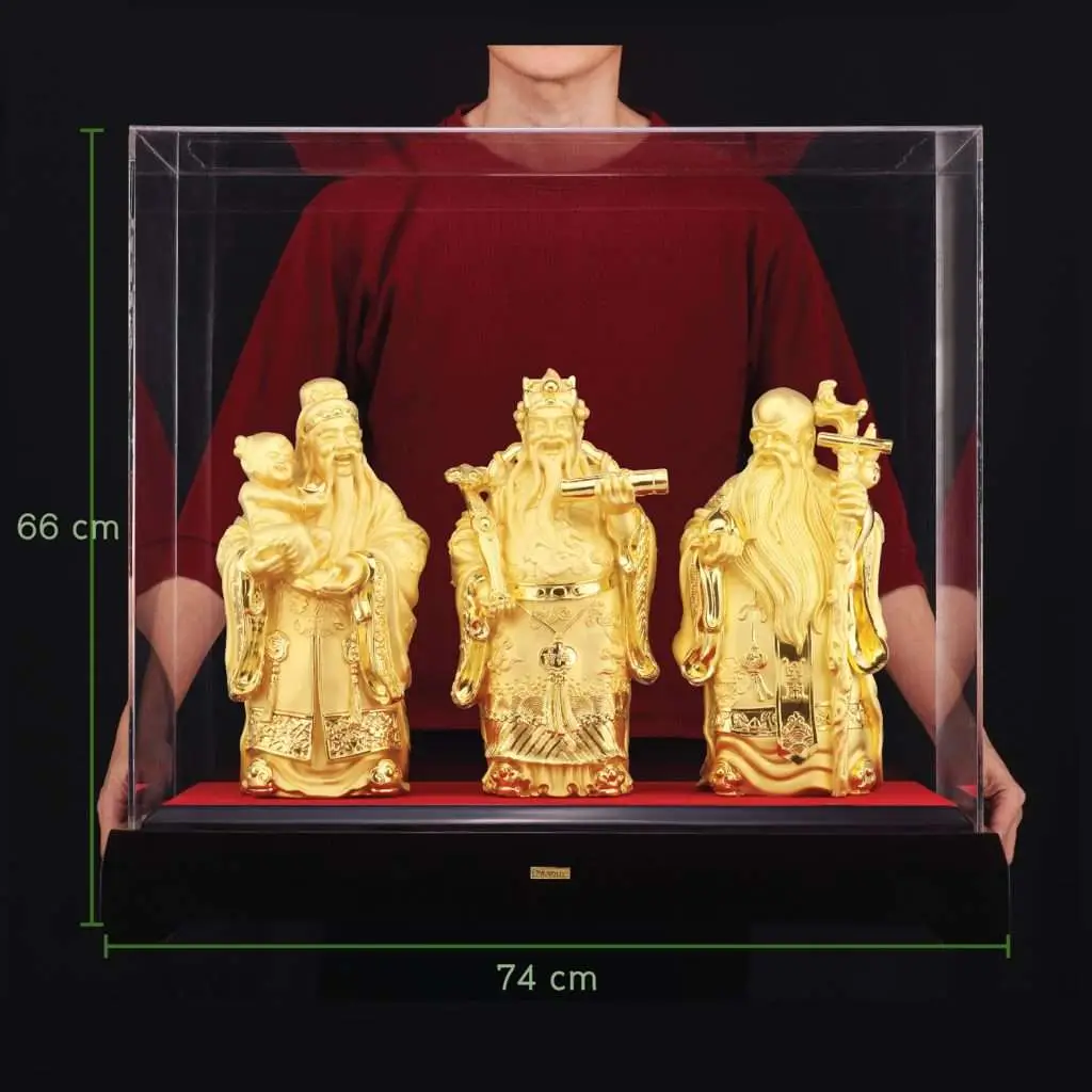 24K Gold Plated Statue Phoenix Metal Fu Lu Shou (36 CM Height)