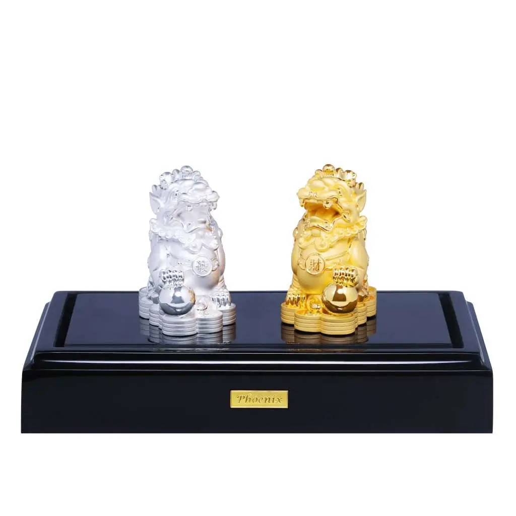24K Gold Plated Statue Phoenix Metal Duo Pi Xiu