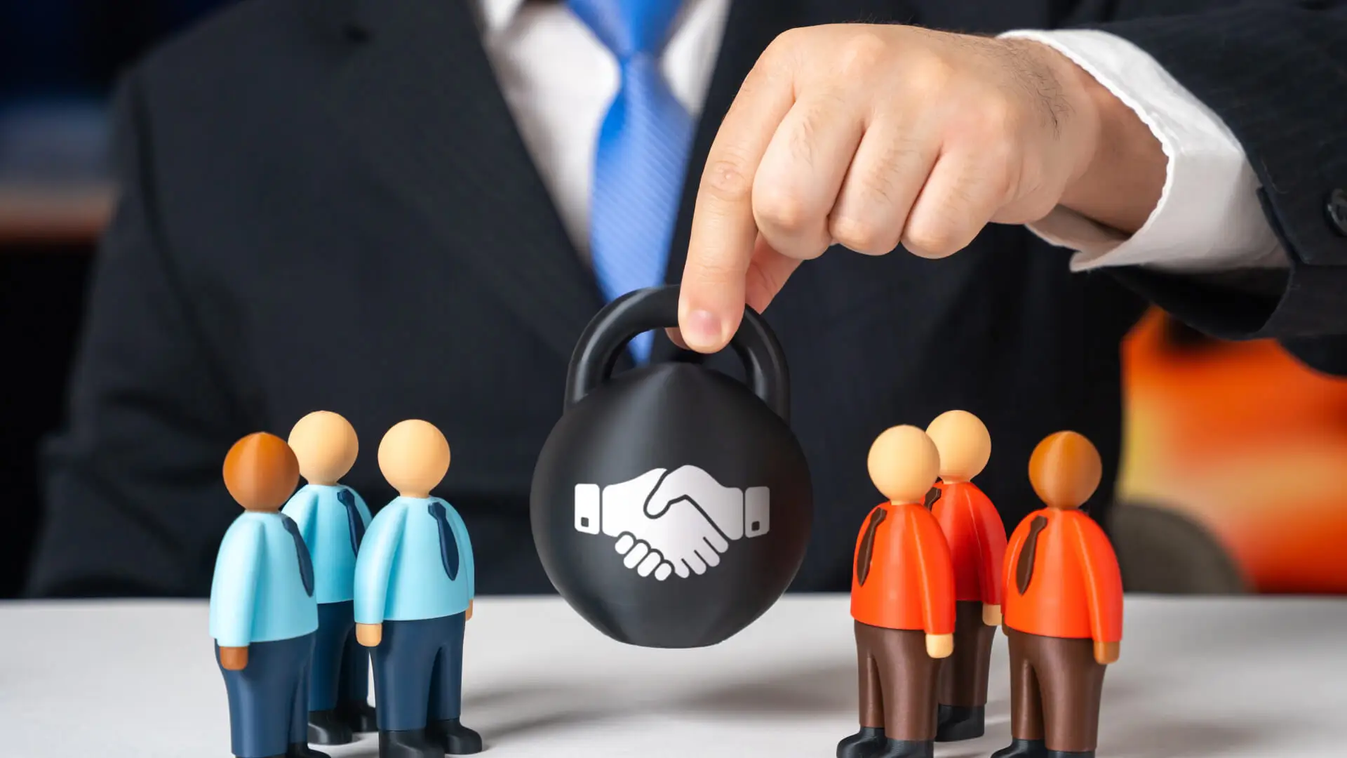 Businessman representing an agreement between two parties.