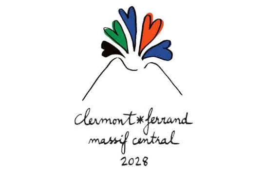 Logo le Volcamour de Clermont Massif Central 2028, signé Jean-Charlesde Castelbajac