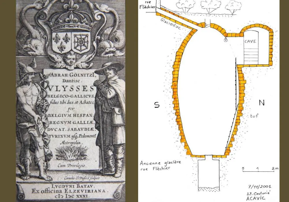 Mai 1626 – A. Gölnitz découvre les « cheires » et Clairmont.© Voyages, éd. originale, Leyde, 1631 - D.R.À Clermont, sous le plateau central, l’ancienne glacière de la rue Fléchier.© J.-P. Couturié (†) - ACAVIC, 2001