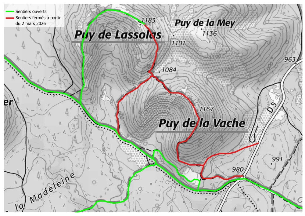 Sentiers fermés Puy de la Vache
