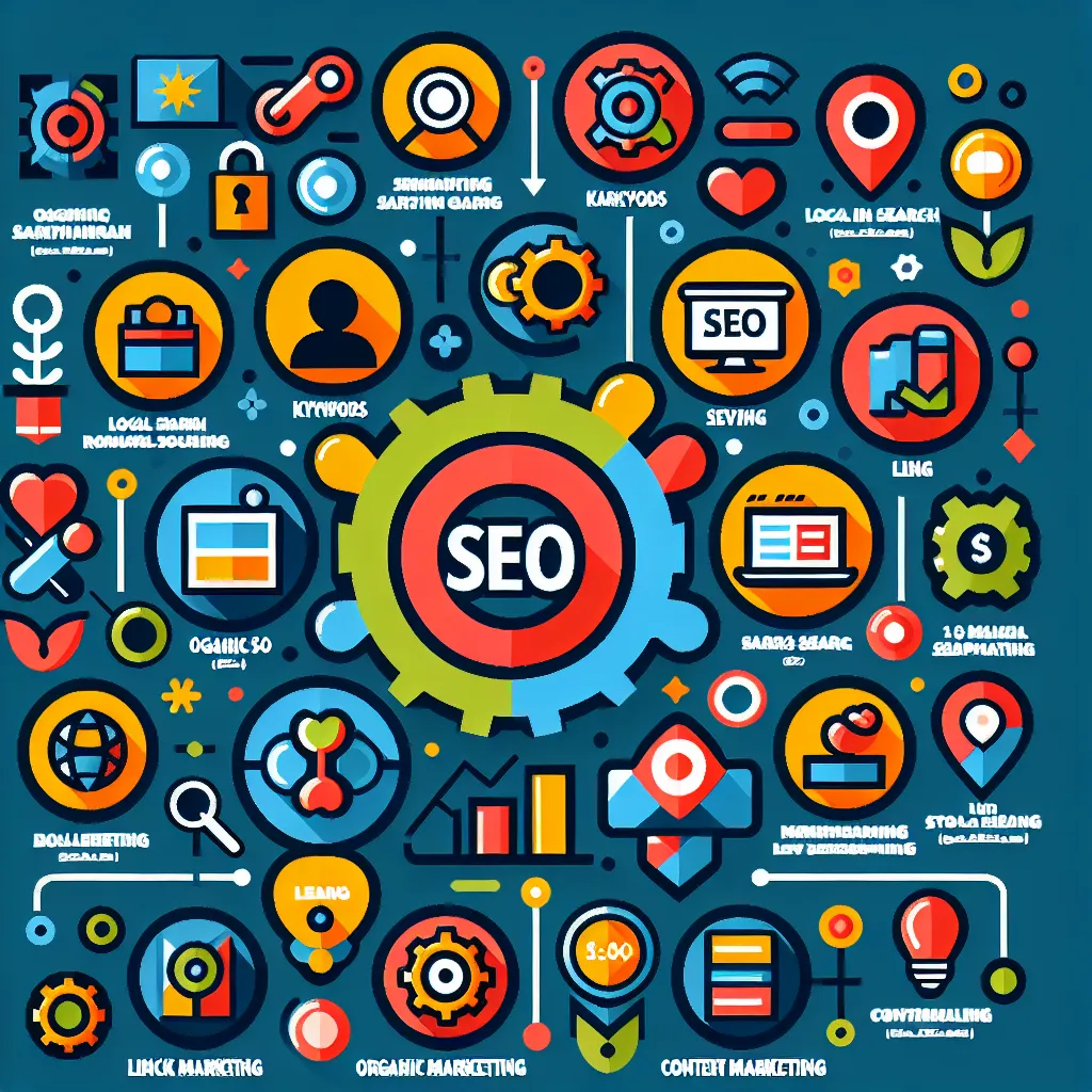 A colorful infographic showing different types of SEO services and their costs in Malaysia